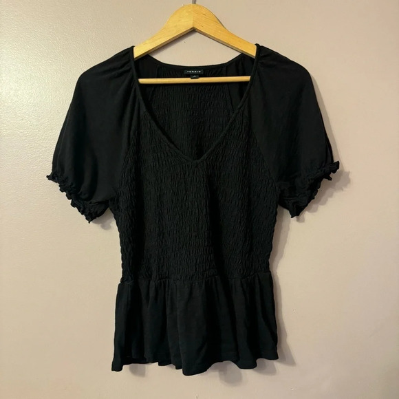 Torrid Cotton Modal Slub Smocked Short Sleeve Babydoll Top Black Women Size 0 - Picture 3 of 10